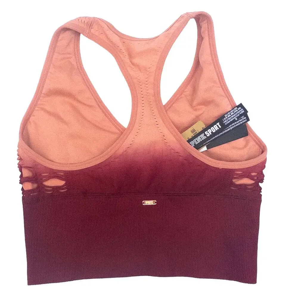 PINK Victoria's Secret Ombre Longline Sports Bra Racerback NWT XS Burgundy Peach